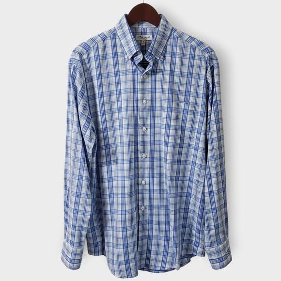 Peter Millar Summer Comfort Mens Performance Button Down Shirt Blue Plaid Sz Med - Picture 1 of 13